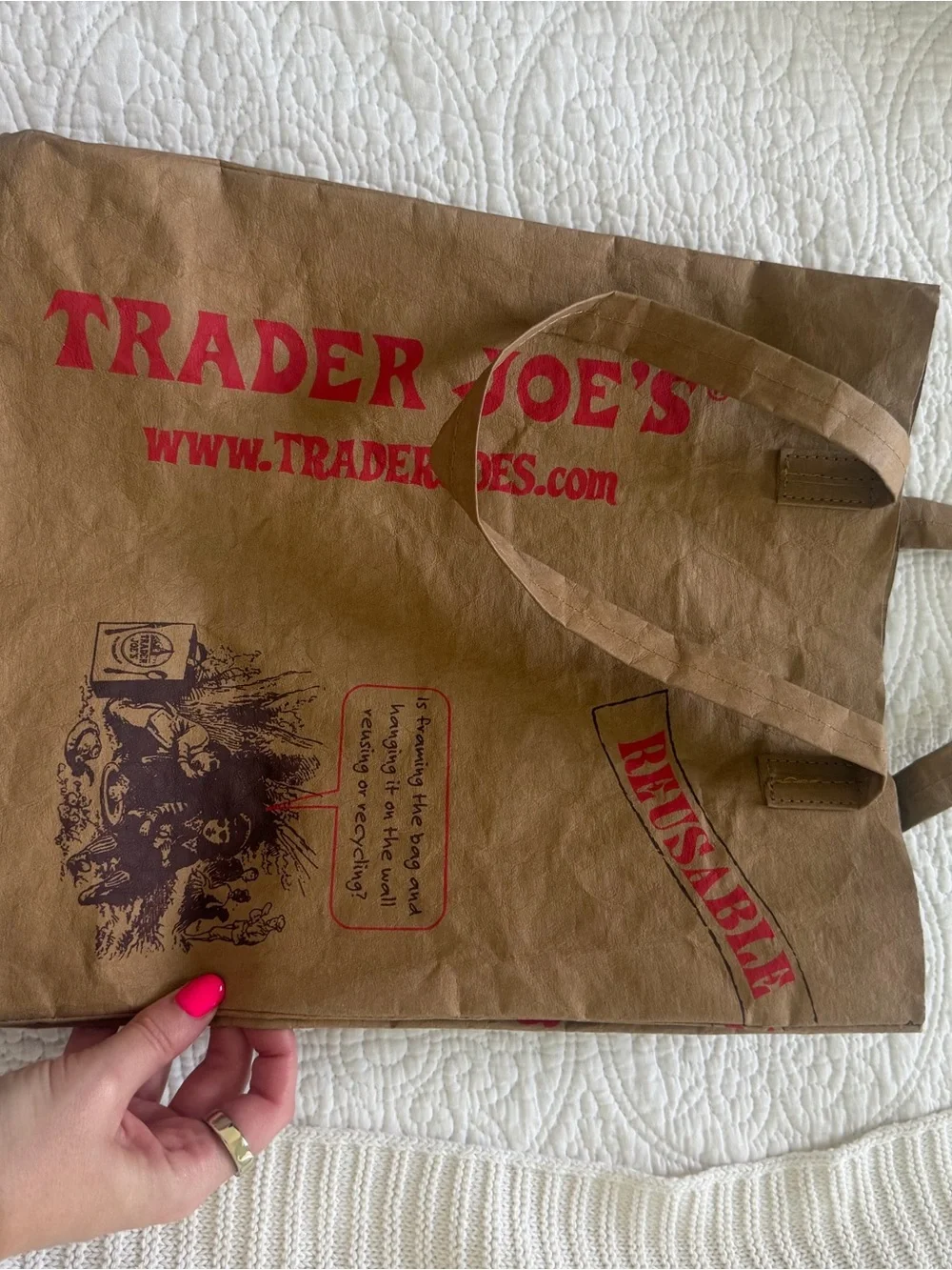 Trader Joe's Brown Tote Bag with Red Logo
